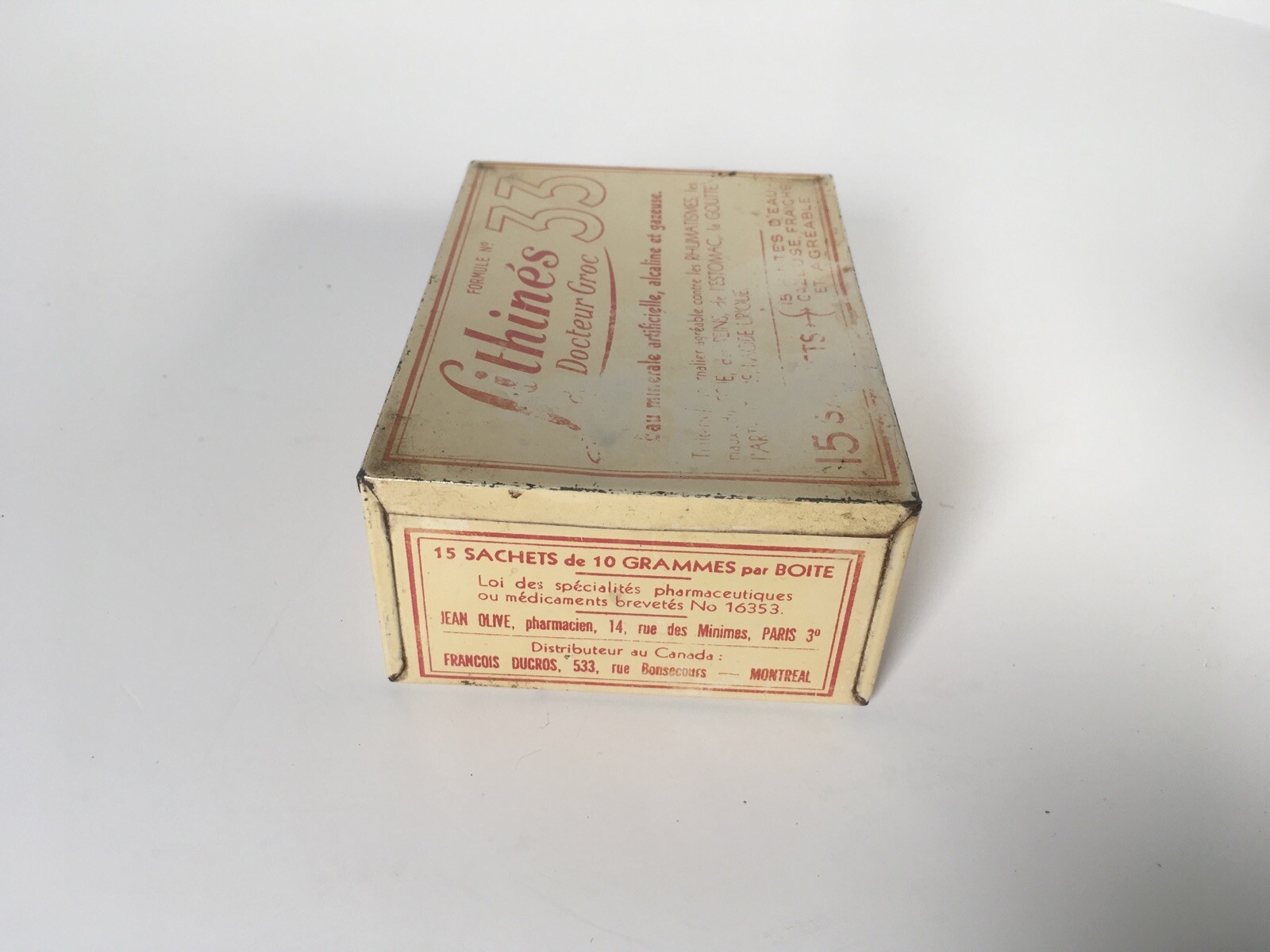 Vintage LITHINES Groc Formule No. 33 – Vintage Medicinal Water Empty Tin