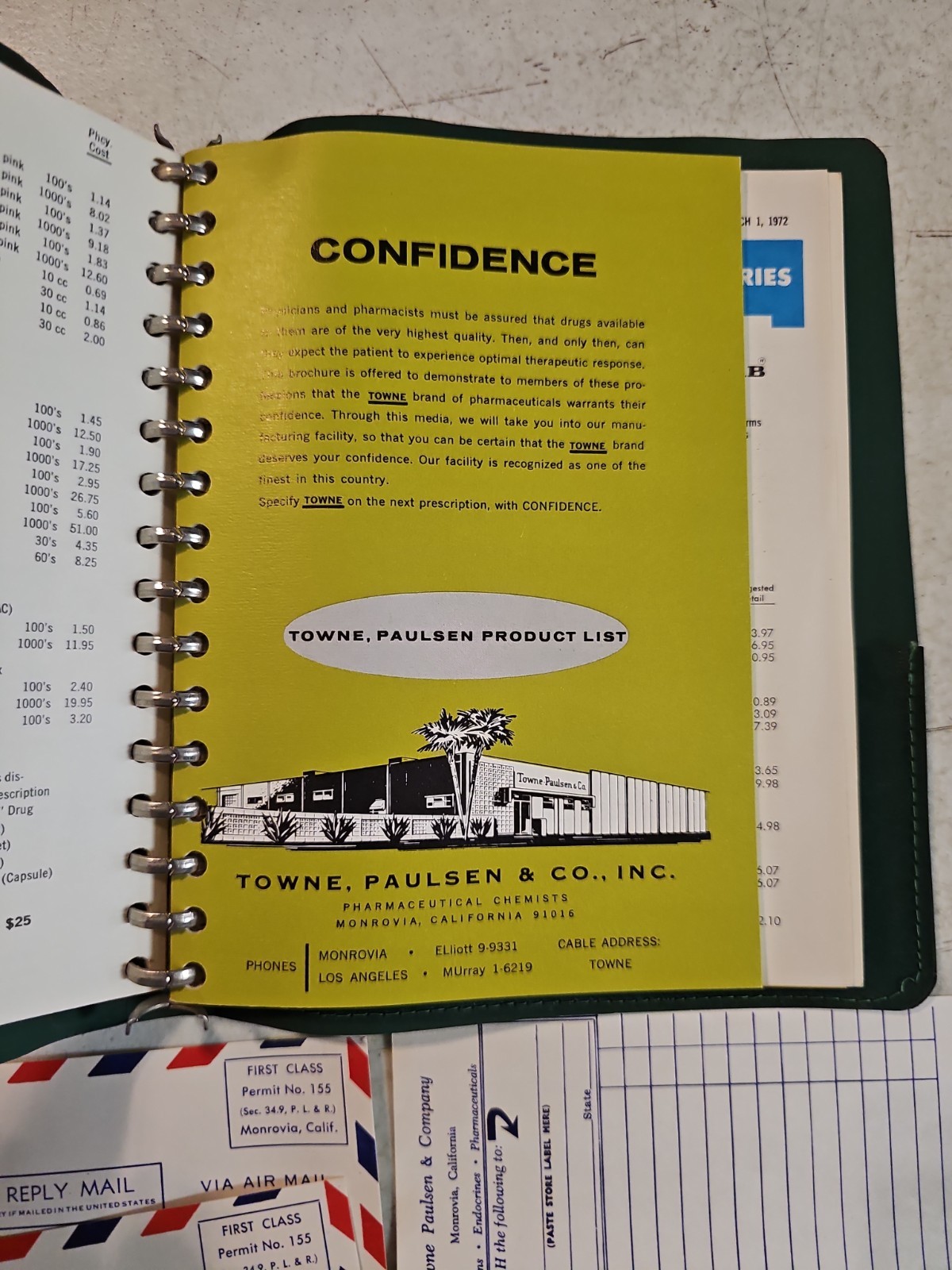 Vintage 1972 Towne Paulsen & Co Pharmaceutical Catalog And Price Lists