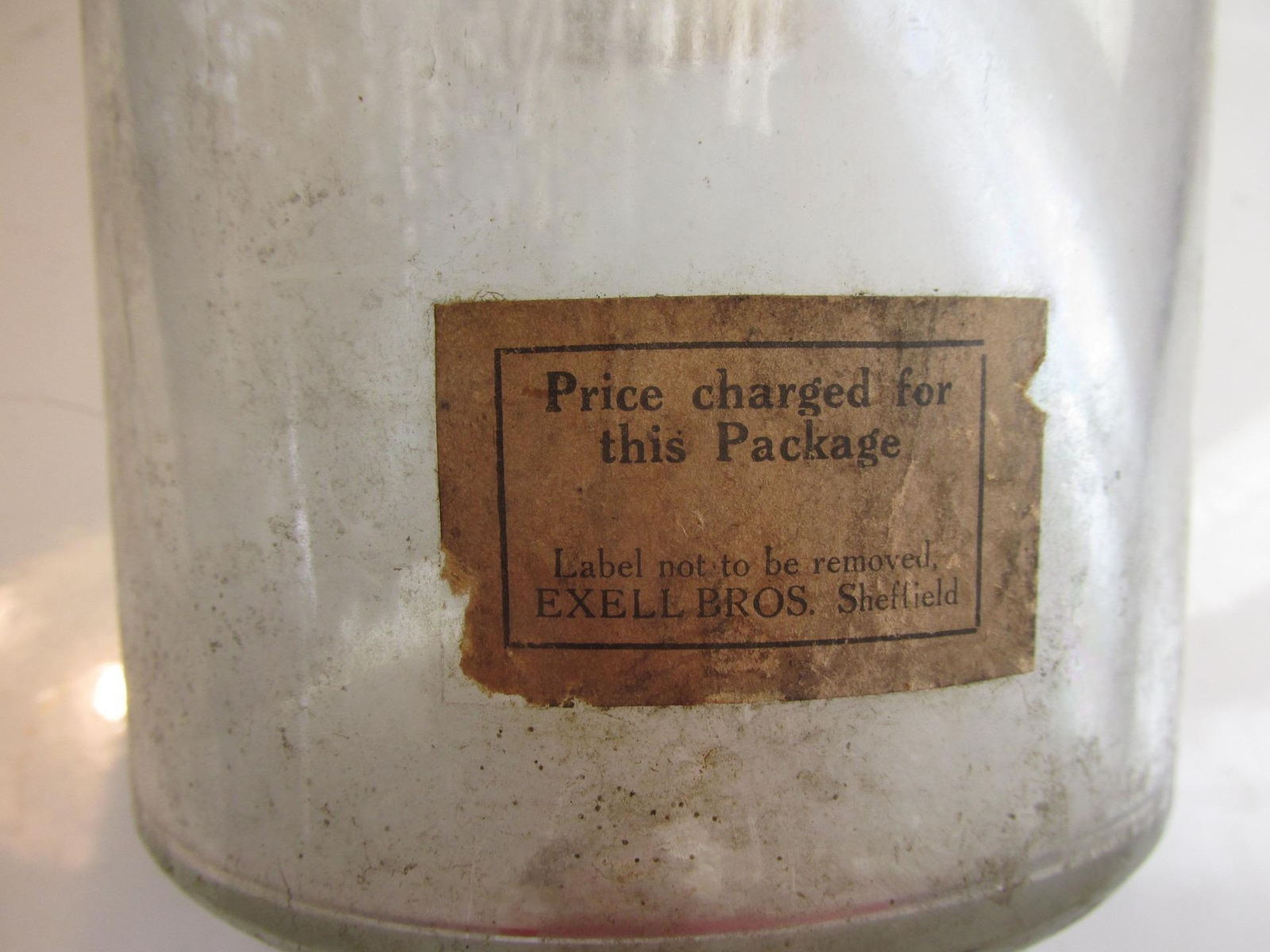 Large Glass Jug Cremor Kaolinus Exell Bros Sheffield 100 Years old