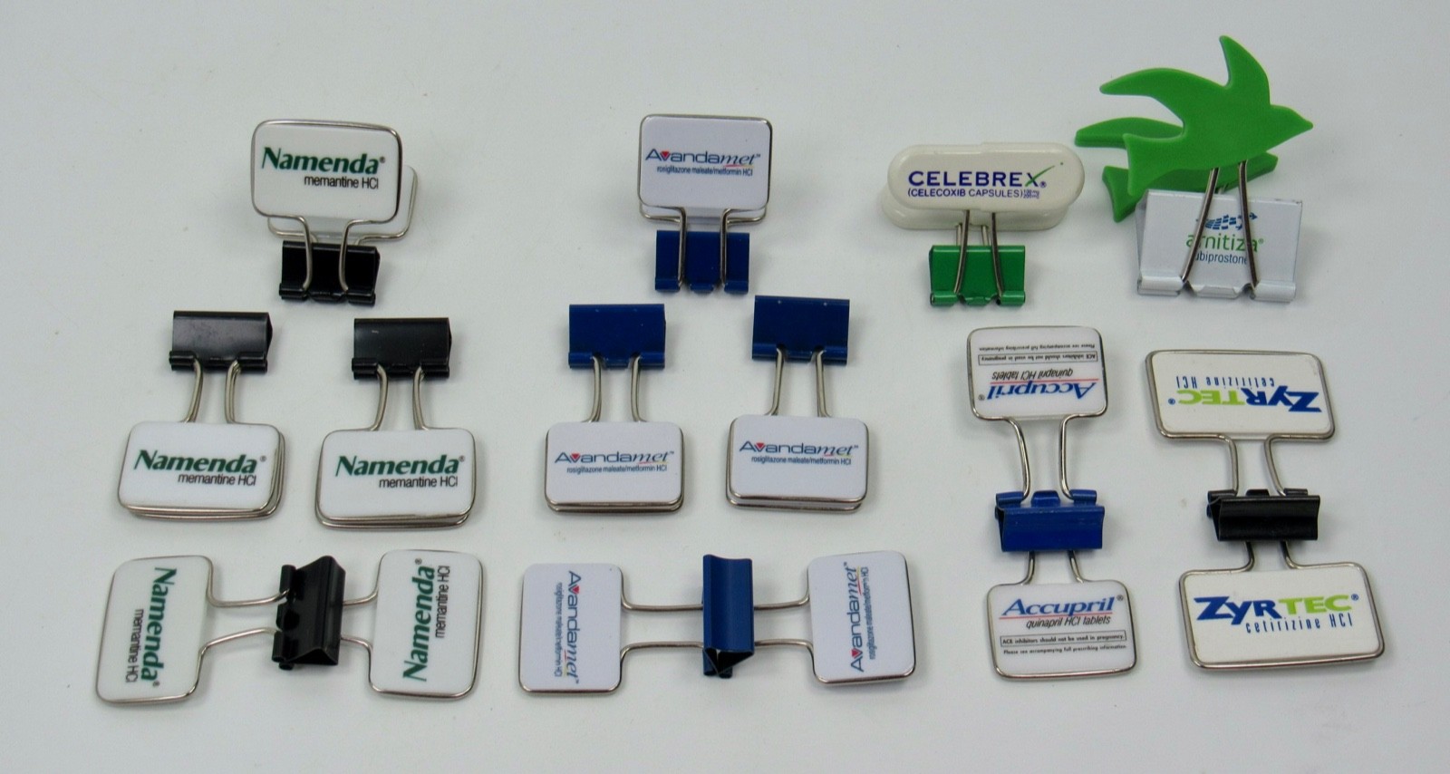 Namenda Avandamet Amitiza Zyrtec Binder Clips Drug Rep Pharmaceutical Lot of 12