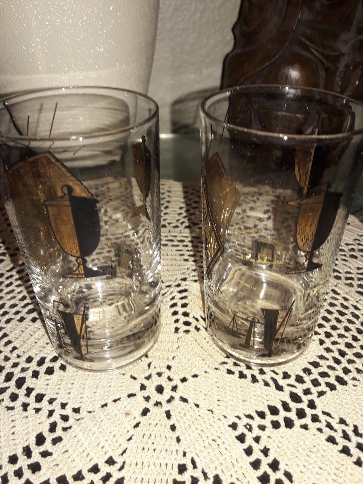 2 Vtg Modern Mid Century Rx Drinking Glasses Gold Plated Pharmacy, Apothecary
