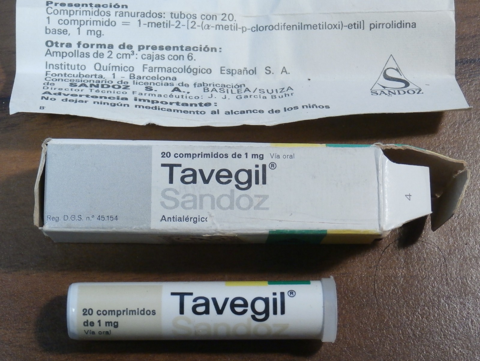 Vtg SANDOZ TAVEGIL MED.BOX Swiss (Barcelona)
