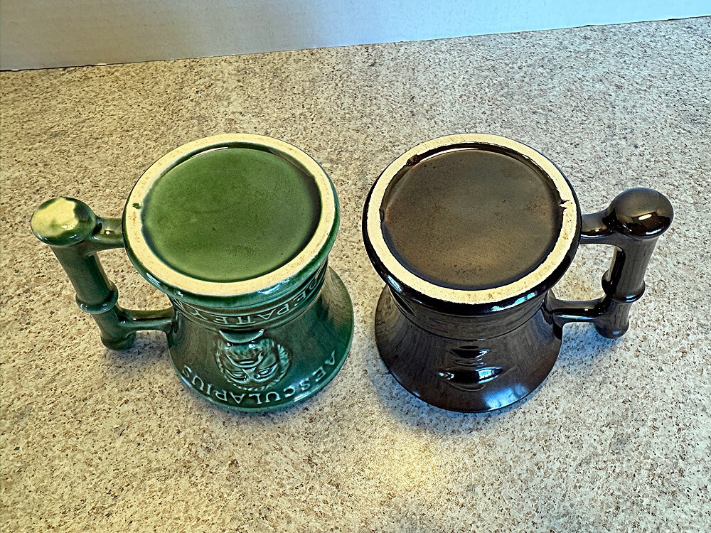 VTG – Pair Apothecary Ceramic Mortar & Pestle Mugs – AESCULPIUS & HYGEIA – McCoy