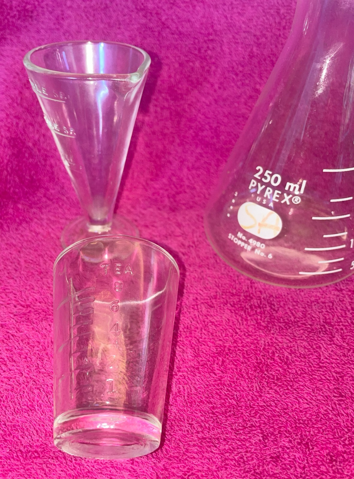 3 Vintage Beakers Zonite Glass 2 Tbsp Apothecary Measuring Beaker w/Spout Plus