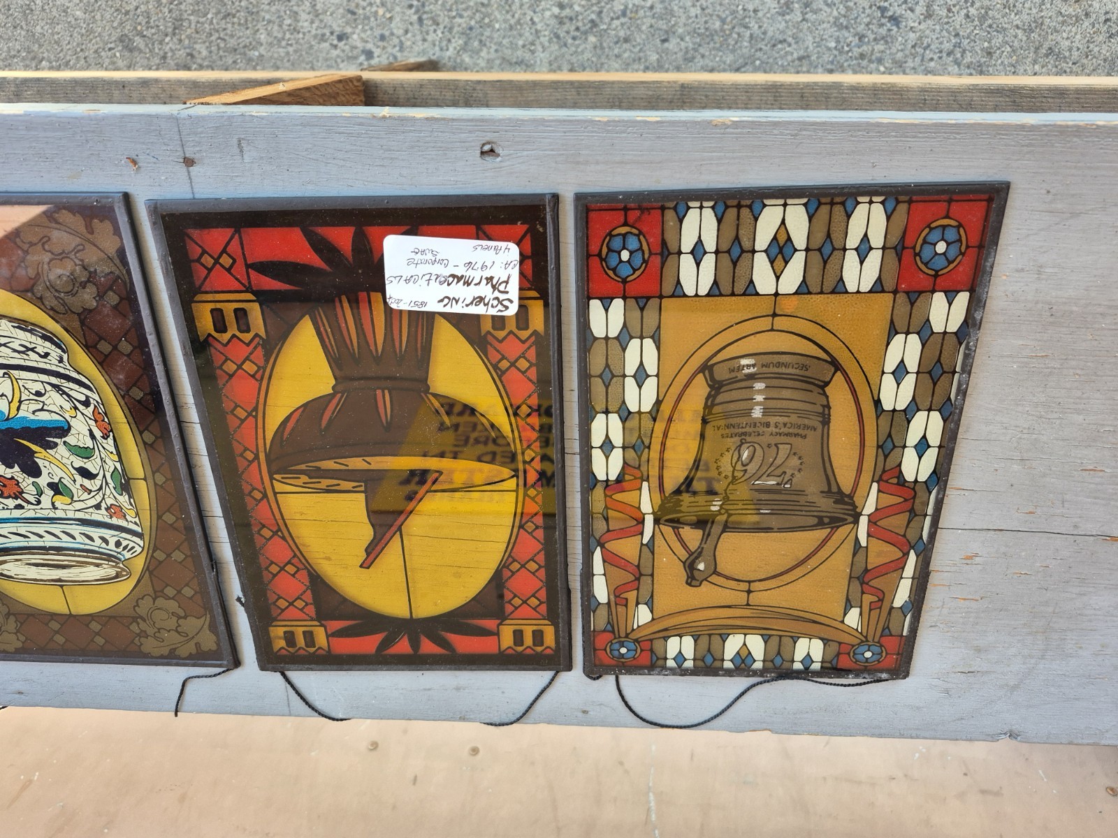 4 Stain Glass Panels Schering Pharmacy Rx Ad Premium USA Bicentennial 1976 VTG
