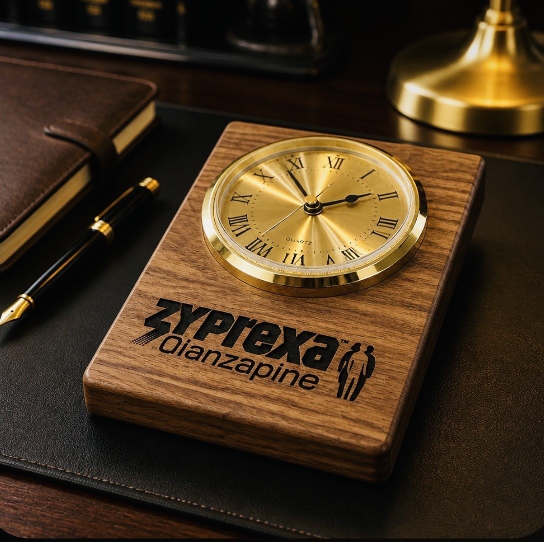 RARE (ZYPREXA) Wood Desk Clock – Drug Rep Pharma Antipsychotic Promo Item