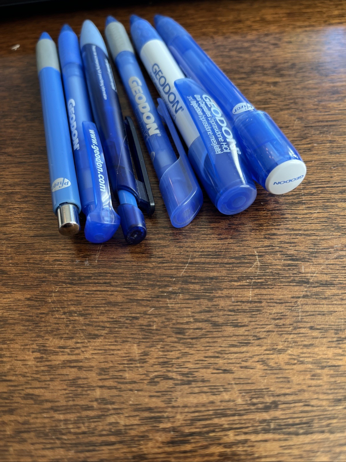 Lot of 6 Geodon Pfizer Medical Drug Rep Pharmaceutical Pens Blue White Gray Grip