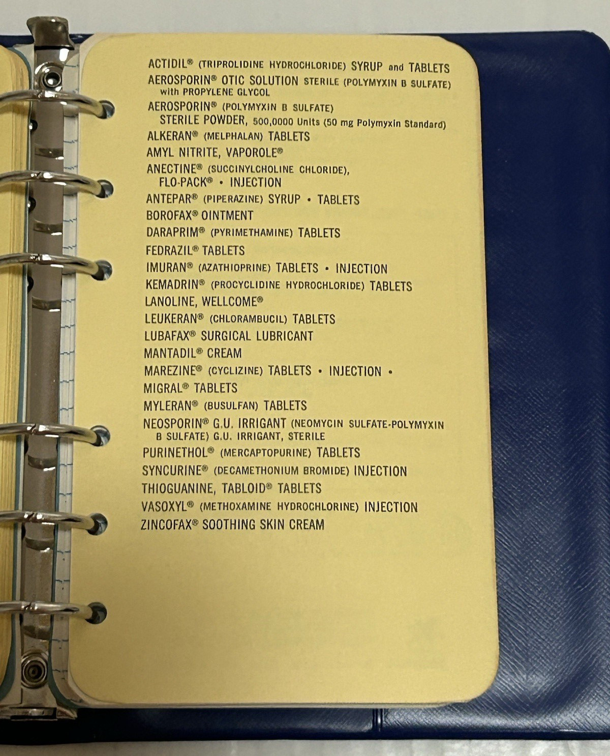 Vintage 1979 Pharmacy Medicine Pocket Notebook Binder- Burrough’s Wellcome Co.