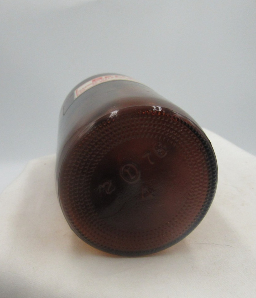 CT26 – 1976 Benzine 6″ Amber Paper labeled EMPTY Medicine bottle