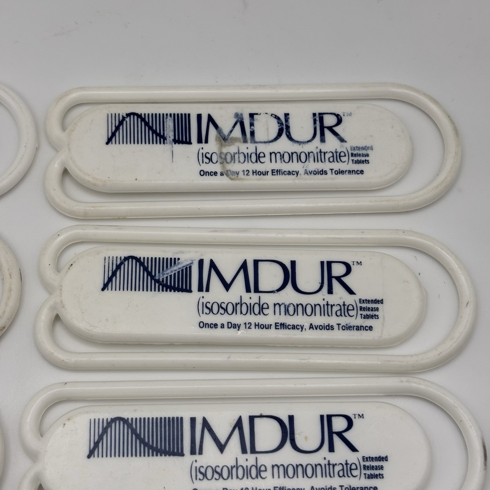 IMDUR Drug Rep Paperclip Promo White Plastic Lot of 9x – 3” Long