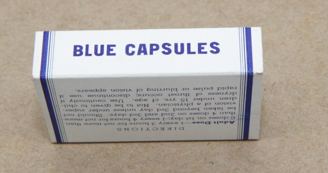 Vintage Blue Cold Capsule Empty Box Grund Drug Company Fremont Ohio Free Ship
