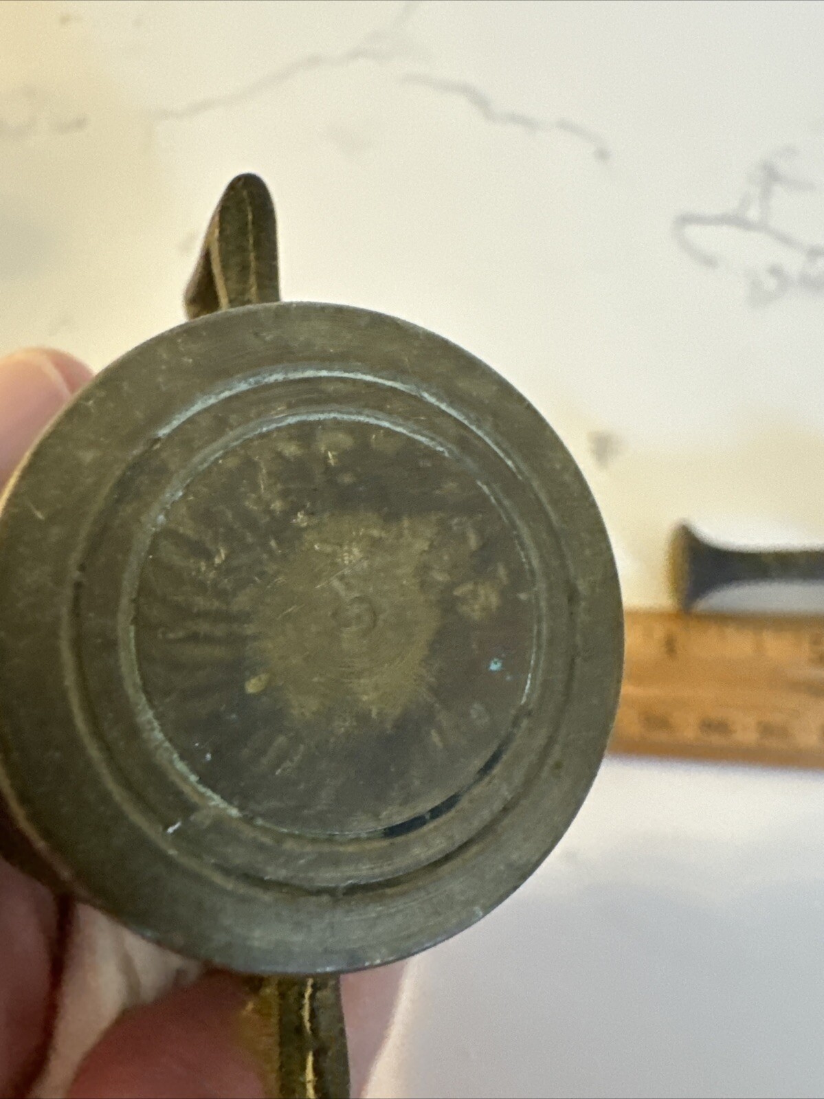 Antique Small Brass Mortar & Pestle Mortar has 2 square handles