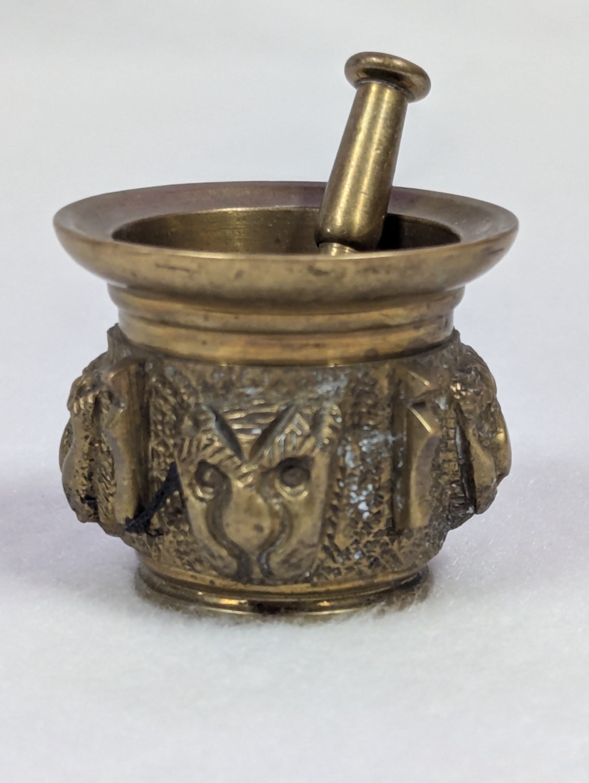 Vintage Brass Lion Head Mortar & Pestle Apothecary ~ Small 2″ 5 oz. Collectible