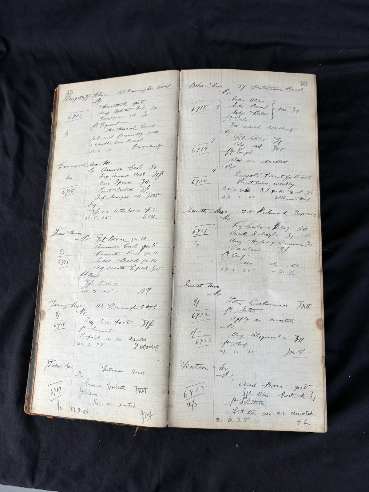 Handwritten Chemist Prescription Ledger Kennington Park London Pharmacy 1920