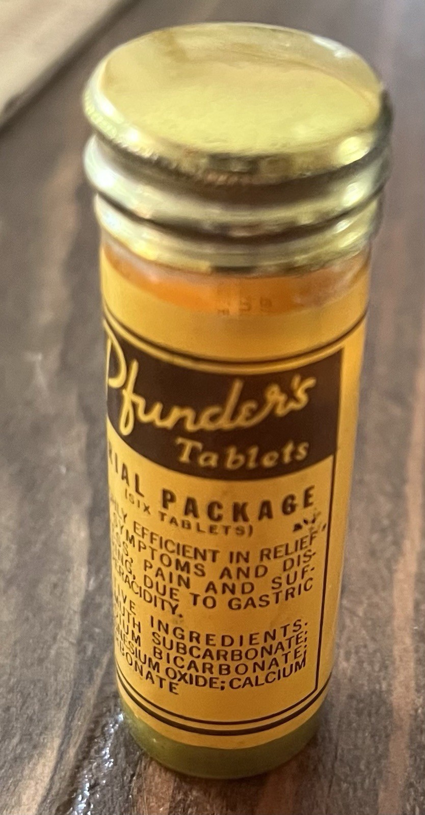 1939 Pfunder’s Stomach Tablets Empty Tube Vintage Medicine Apothecary Drug Store