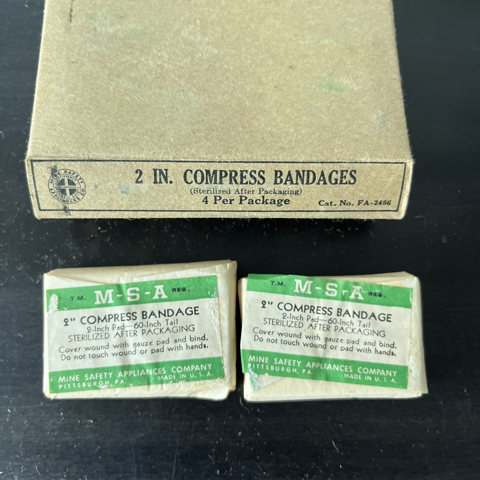 Lot of 4 Mine Safety Bullard Medical Bandages Compresses Ammonia Inhalants Vtg