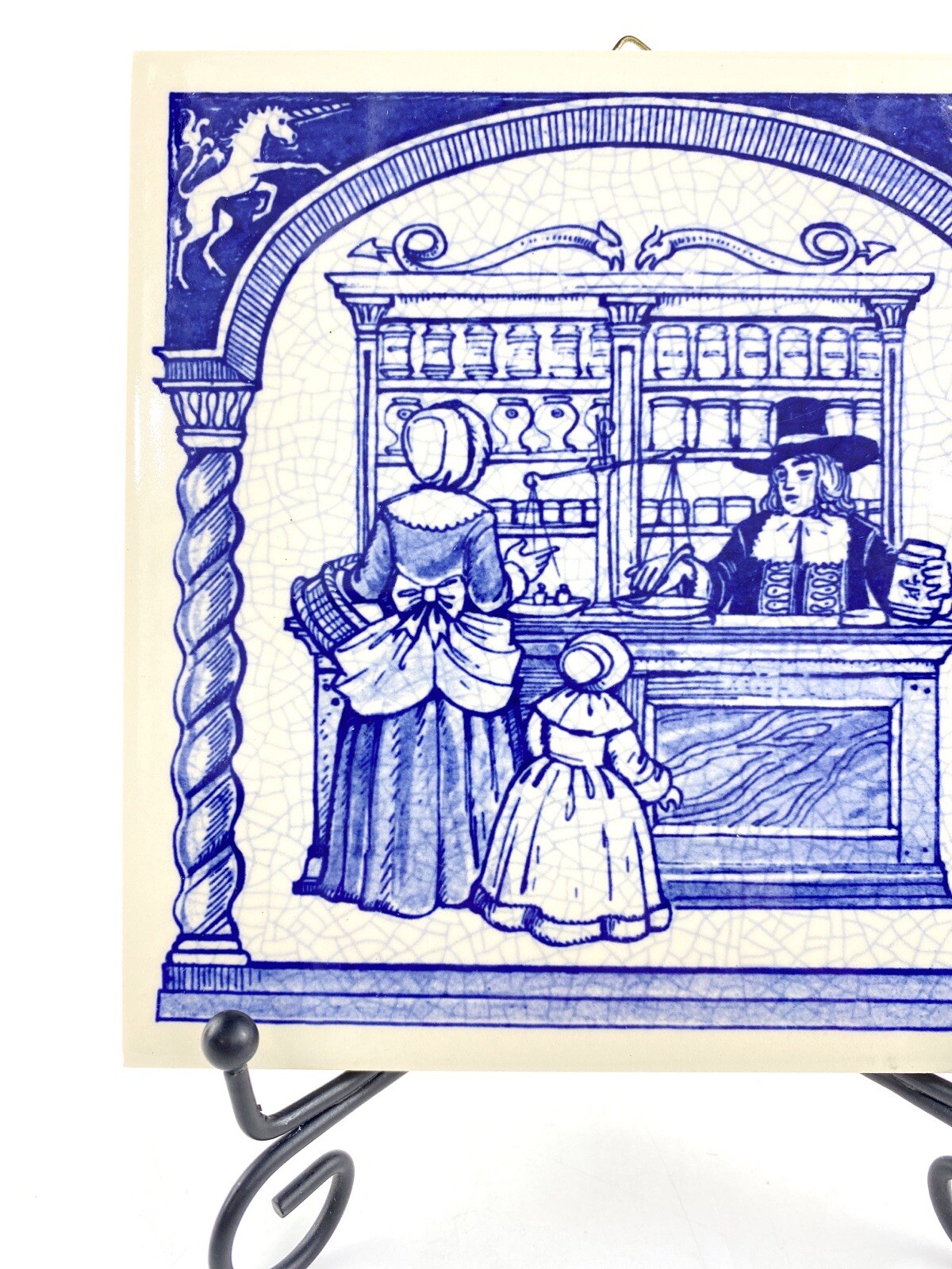 1988 Vintage Blue Delft Holland Handmade Ceramic Tile BW-1051 Burroughs Wellcome