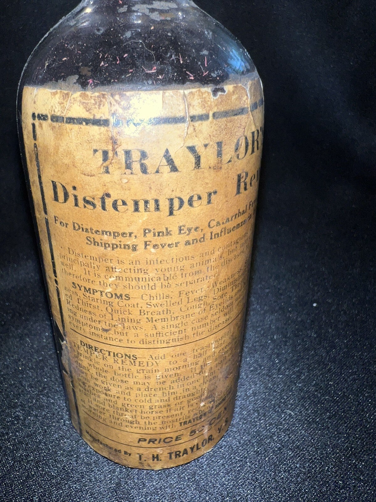 Vntg Distemper Remedy Bottle Paper Label Denver Colorado
