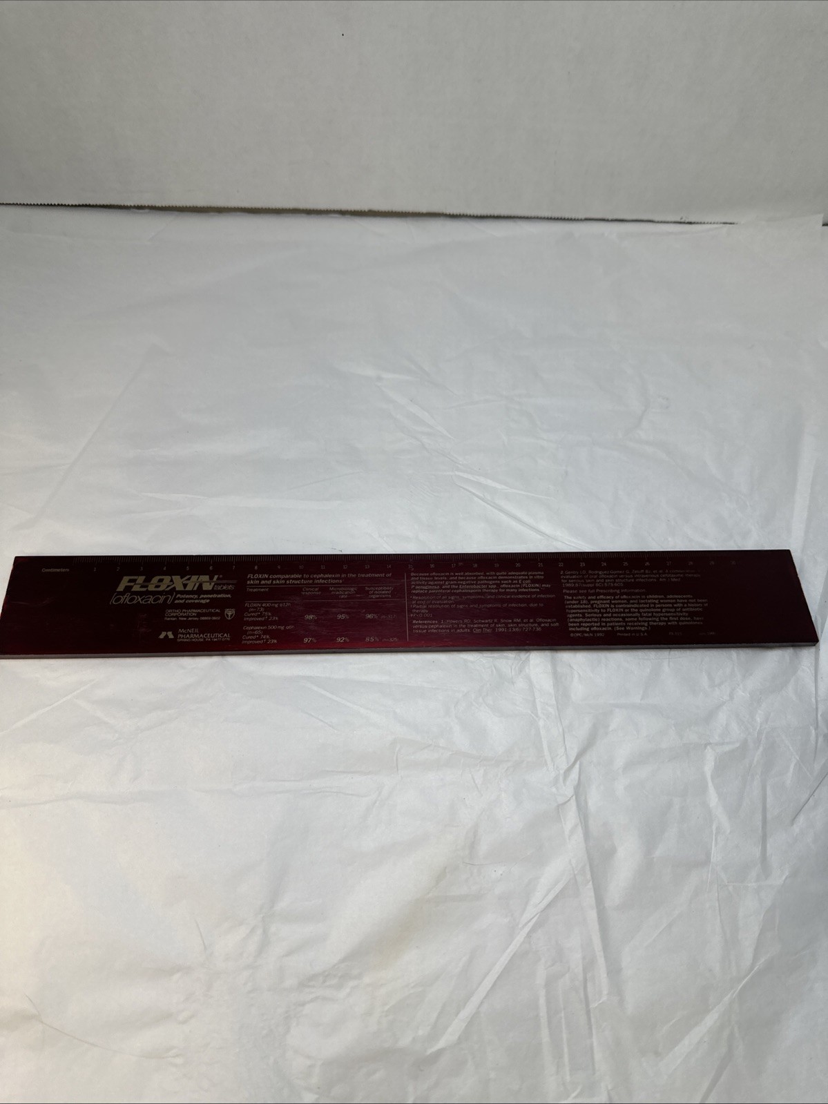 Vintage 1992 FLOXIN LOFLOXACIN Pharmaceutical Drug Rep RULER