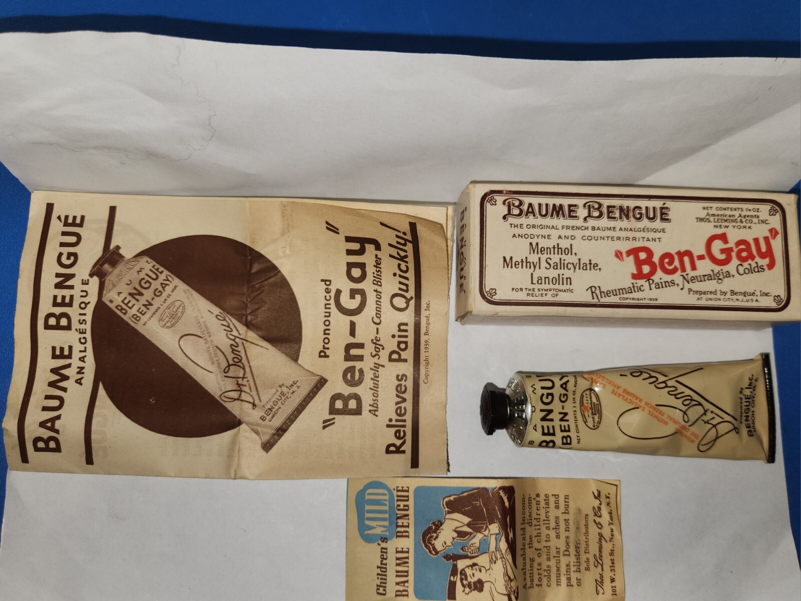 Vintage Baume Bengue “Ben-Gay” Tube in Original Box With Paperwork 1930s