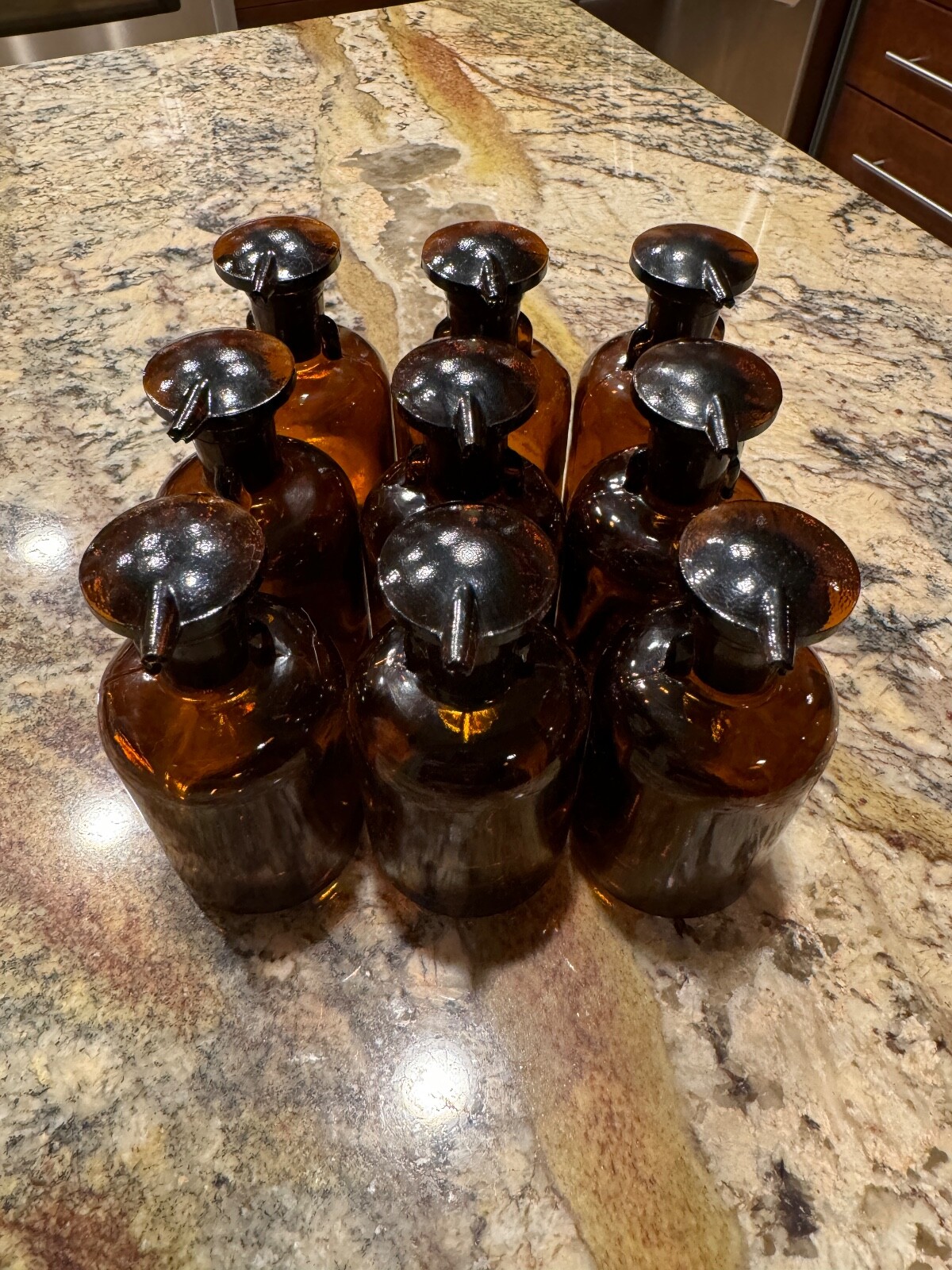 9 Wheaton Glass 100ml Scientific Apothecary Bottles Amber Glass Stopper Jars