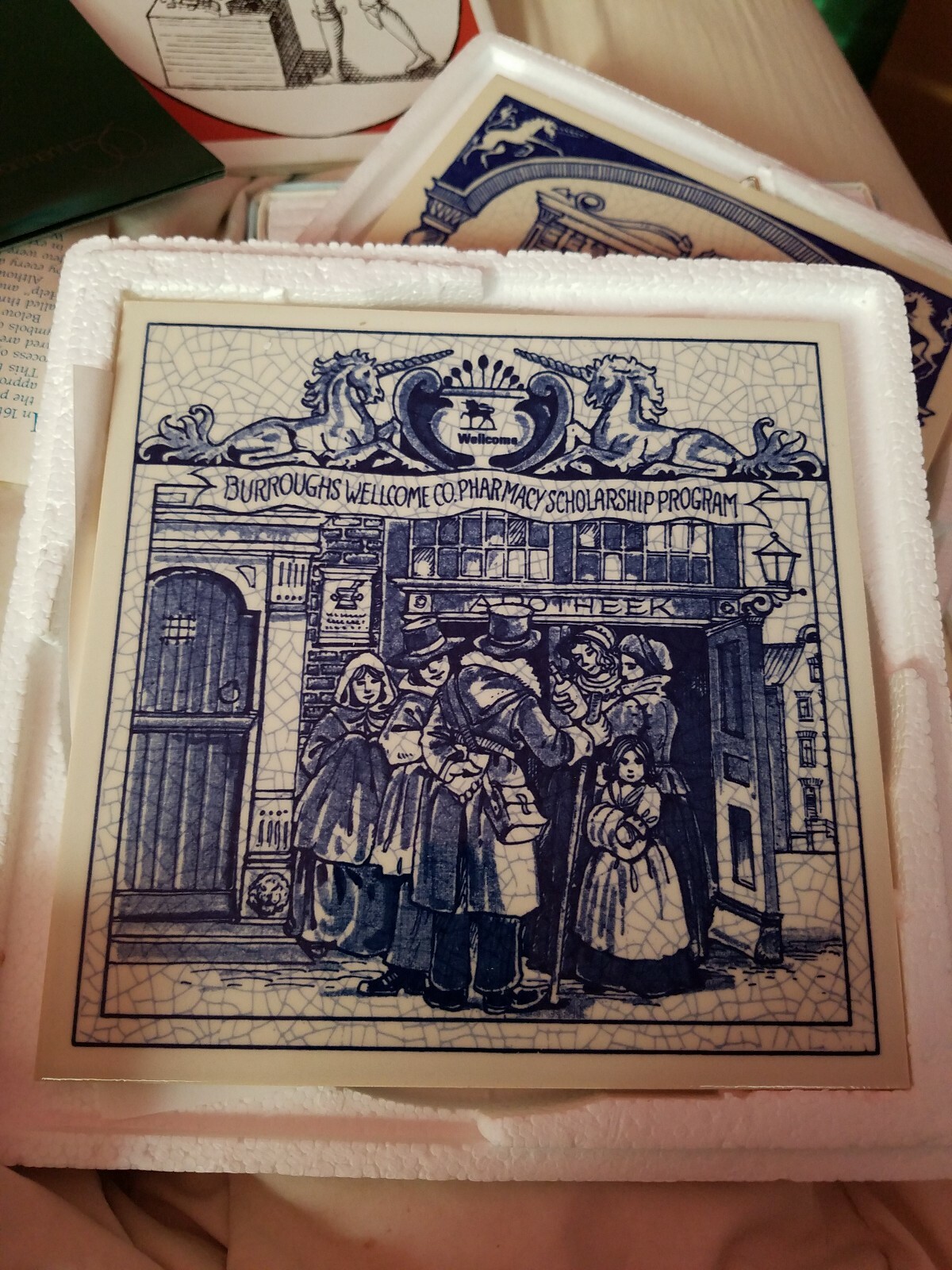 BURROUGHS WELLCOME Pharmacy Pill Tile Handmade DELFT Apothecary #11