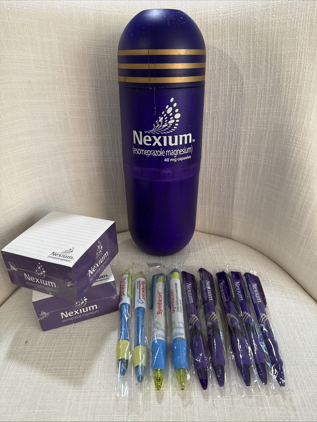 NEXIUM AstraZeneca Pharmaceutical Promo THERMOS, Post-It Note Pads, Pens Bundle