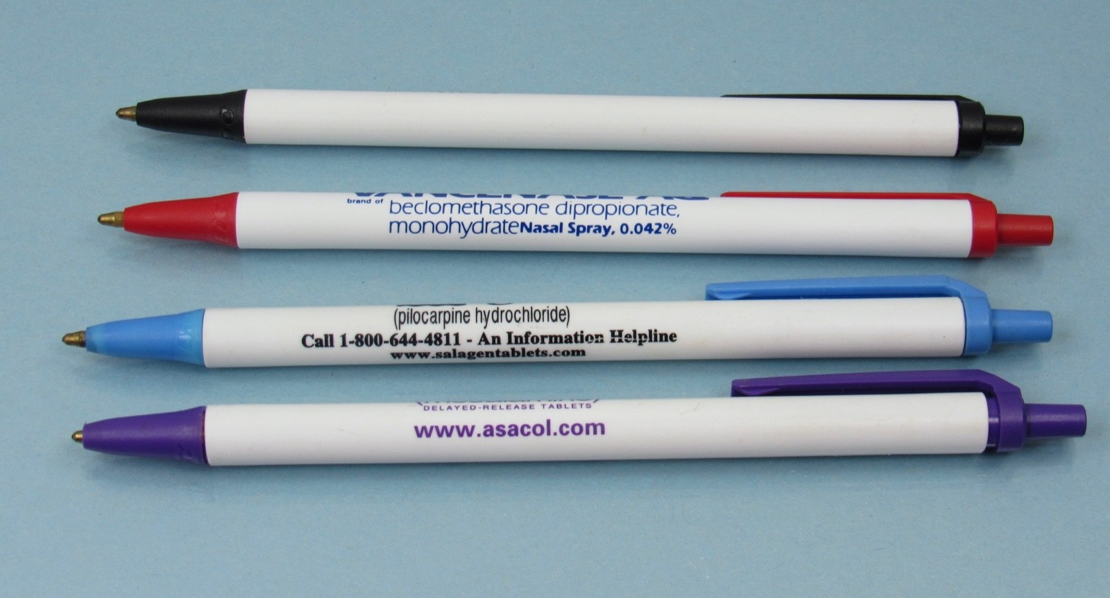 Lot of 4 BIC PENS Drug Rep Pharmaceutical Promo Asacol Salagen Vancenase Zantac
