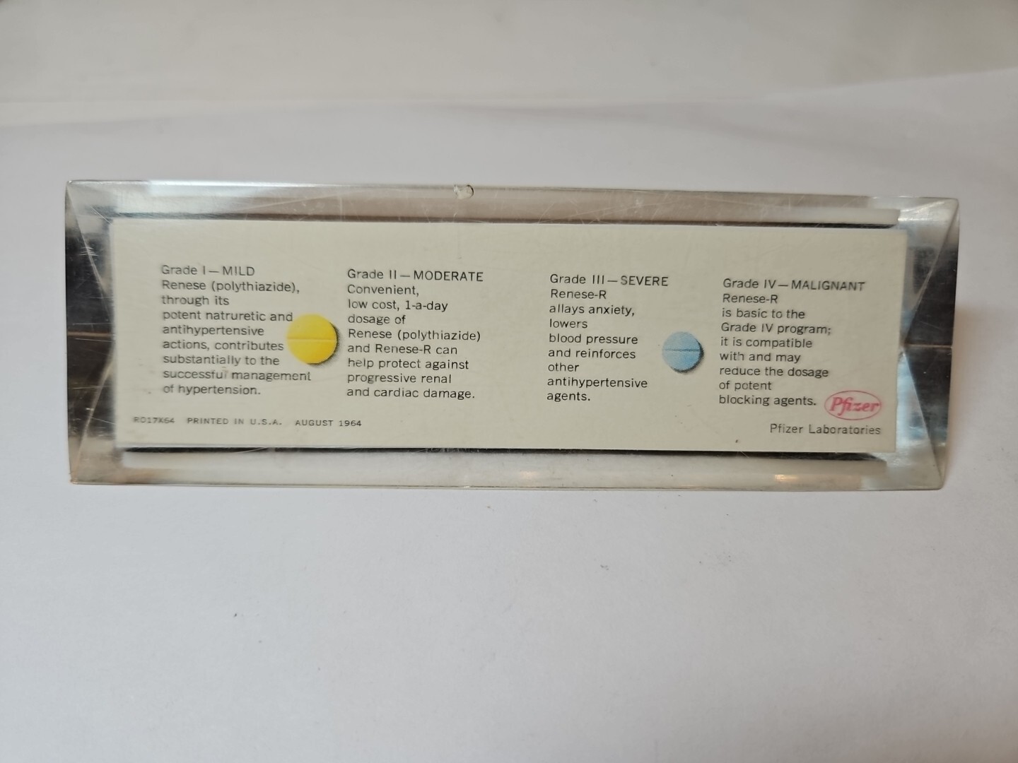 RENESE Pfizer Pharmaceutical Promo Vintage 1964 LUCITE Advertising Ruler