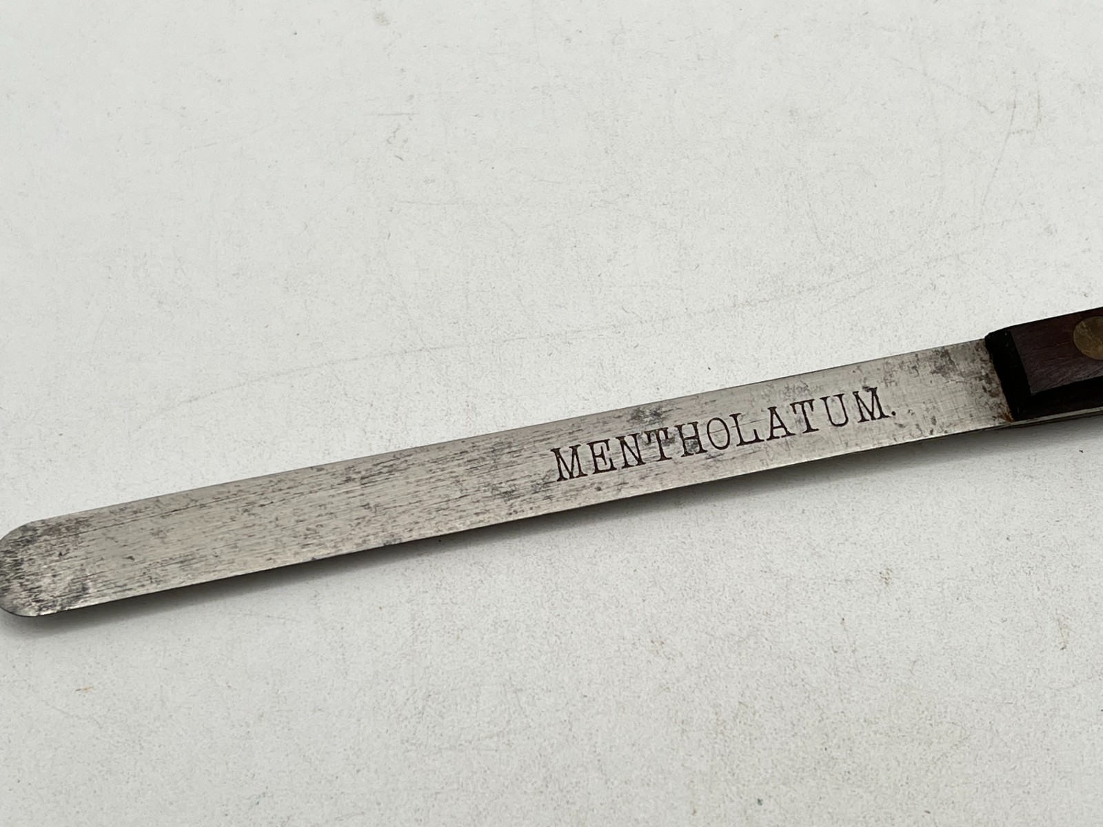 Vintage Mentholatum Pharmacist Druggist Advertising Pill Spatula w/ Wood Handle