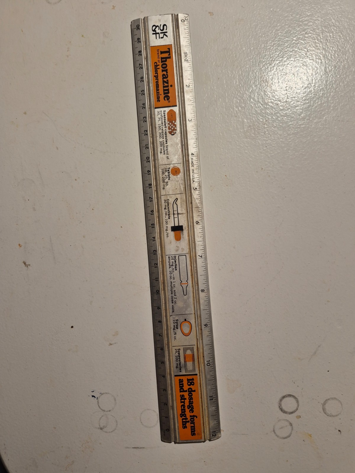 Thorazine Ruler – Metal – SKF – 12 inch – RX Pharmacy – Medicine