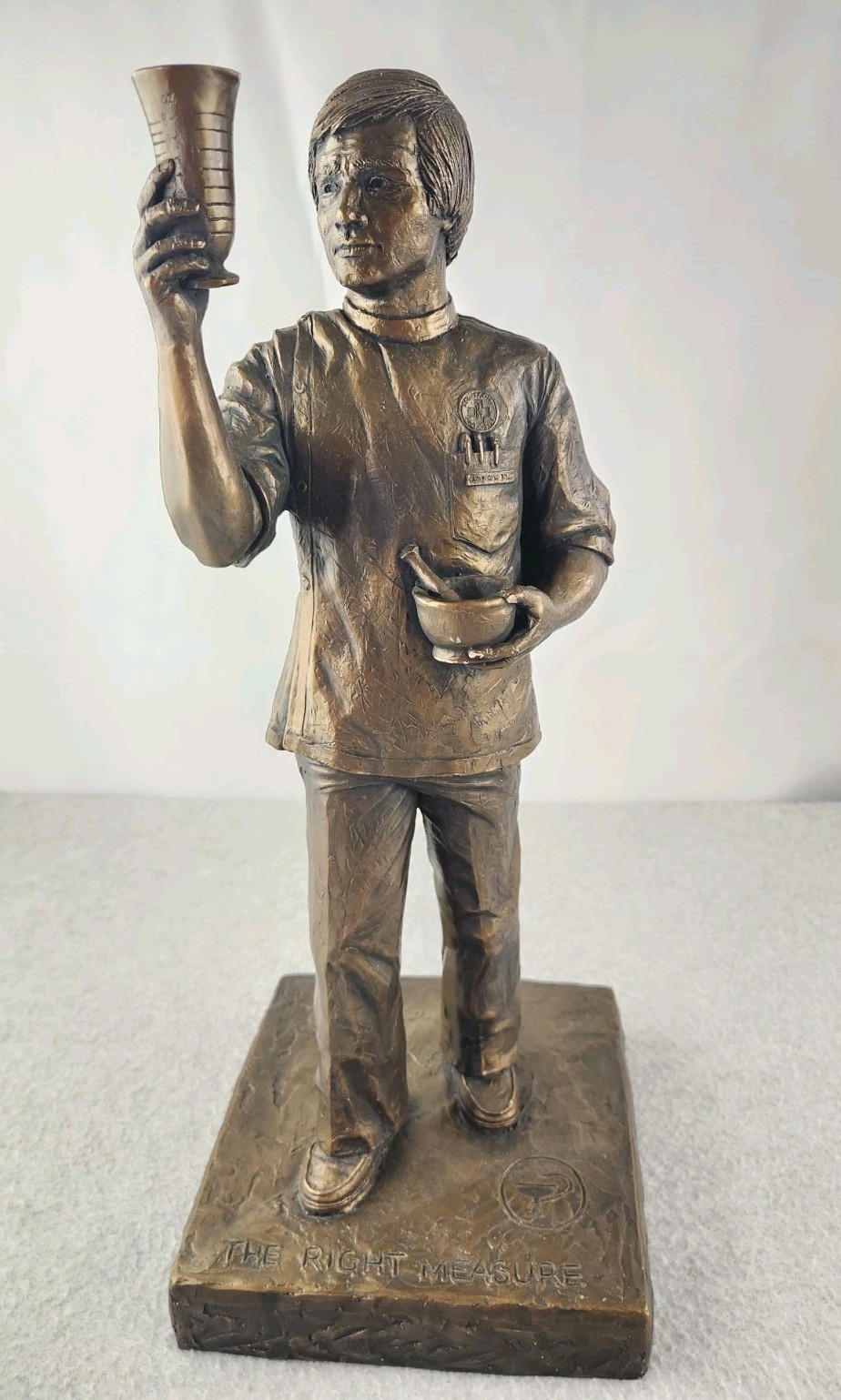 XL Bronze Apothecary Pharmacist Pharmacy Statue Trophy Award Figure Vtg