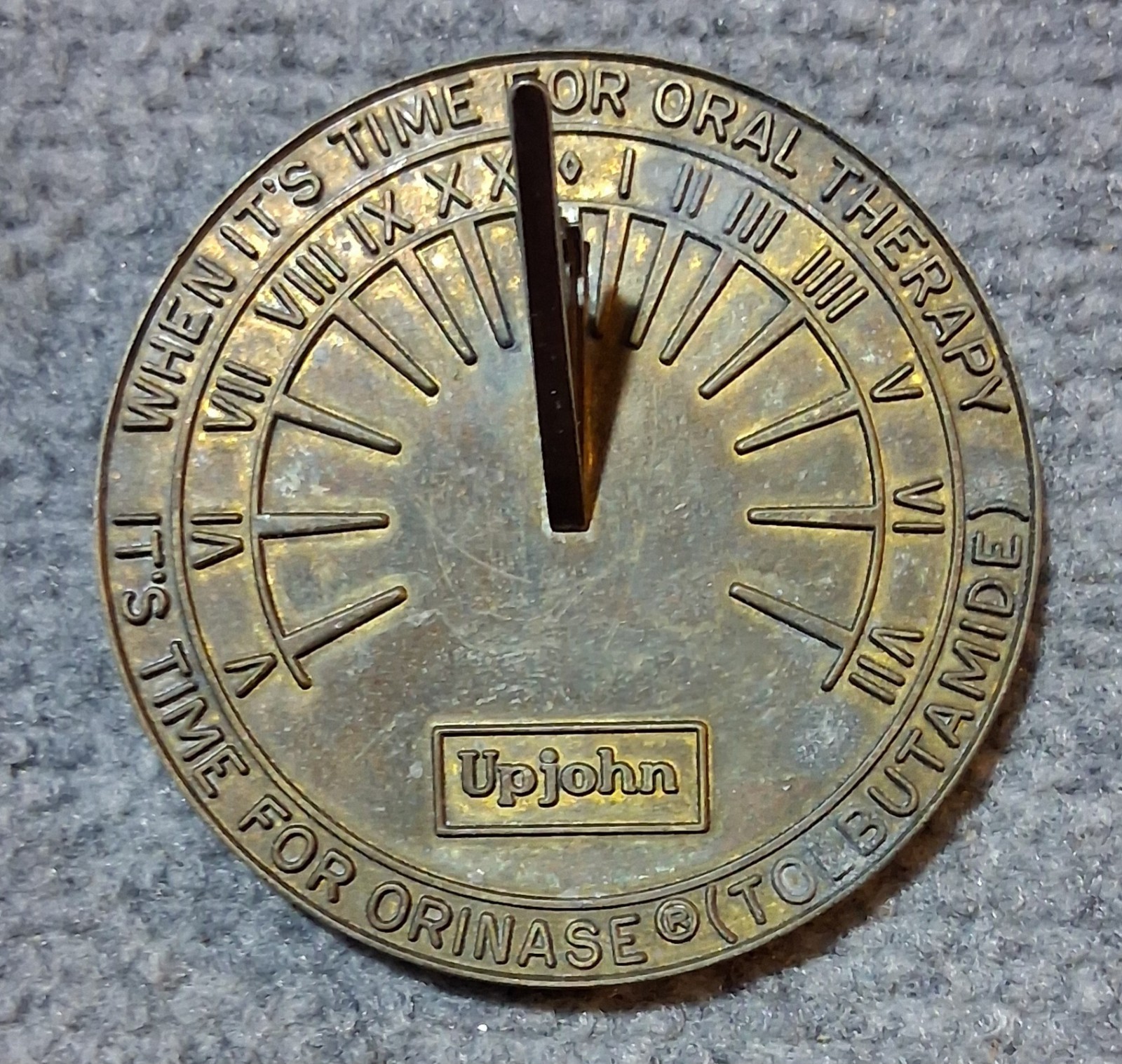 Vintage Upjohn Sundial 1980’s Pharmaceutical Rep Doctor Advertising Brass 3″Cast