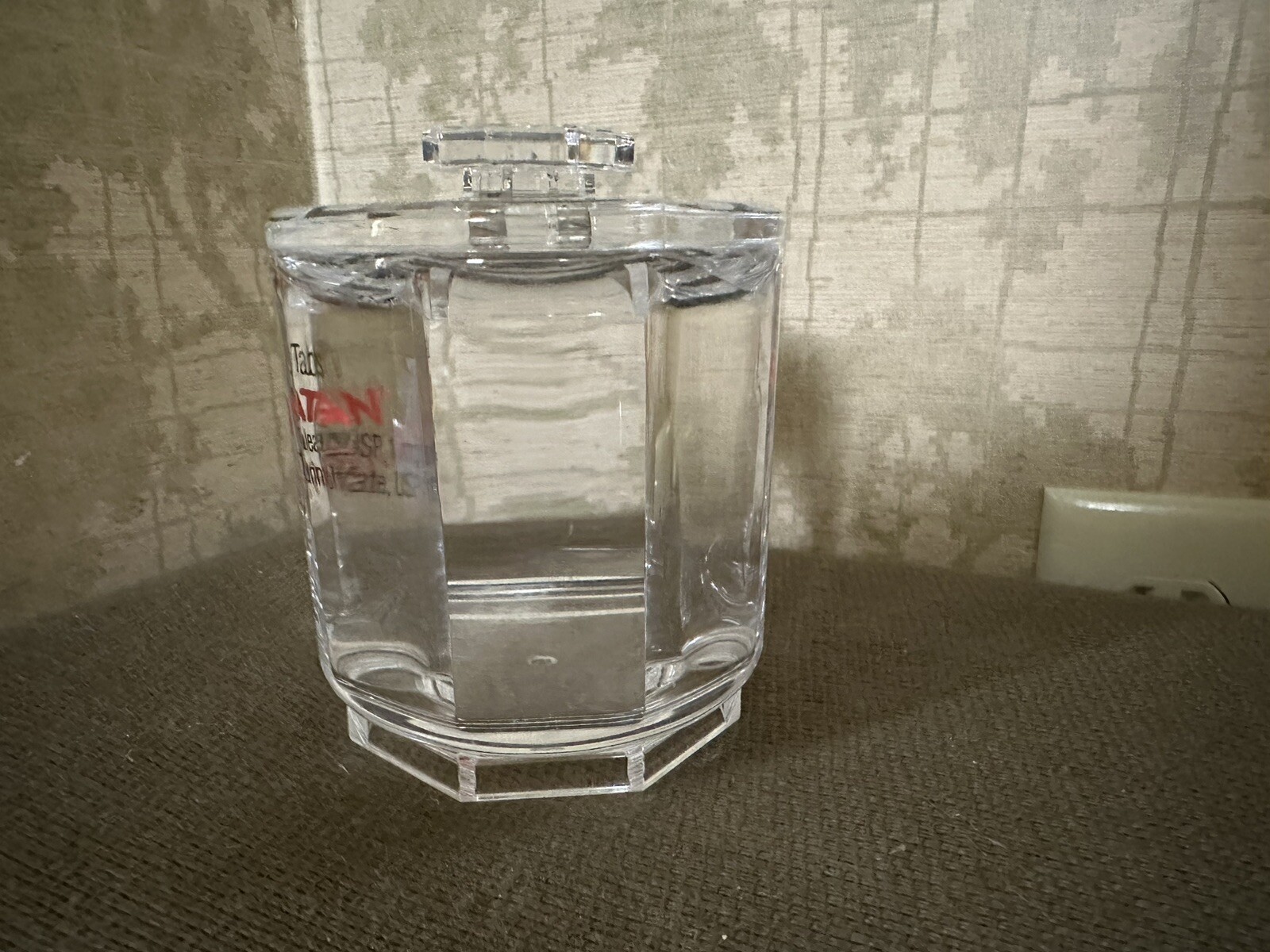 Vintage Ryatan Clear Acrylic Storage Container Drug Rep Ad 4.5” Tall