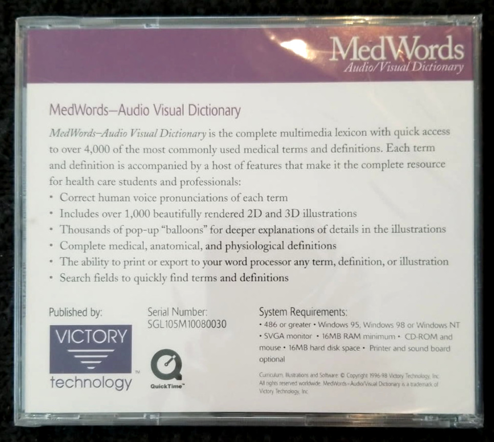 Vintage Pharma Promo MedWords Audio/Visual Dictionary CD-Rom From Schering Pharm