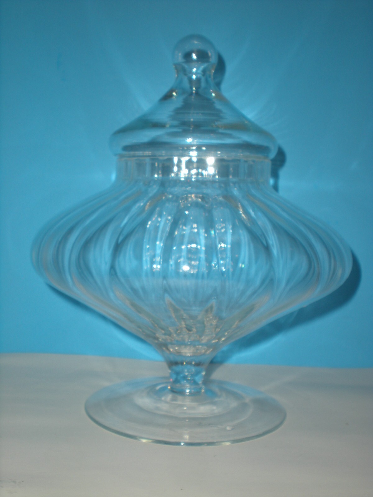 9″ Apothecary Jar Canister Circus Tent Lid Ribbed vtg Empoli Candy container