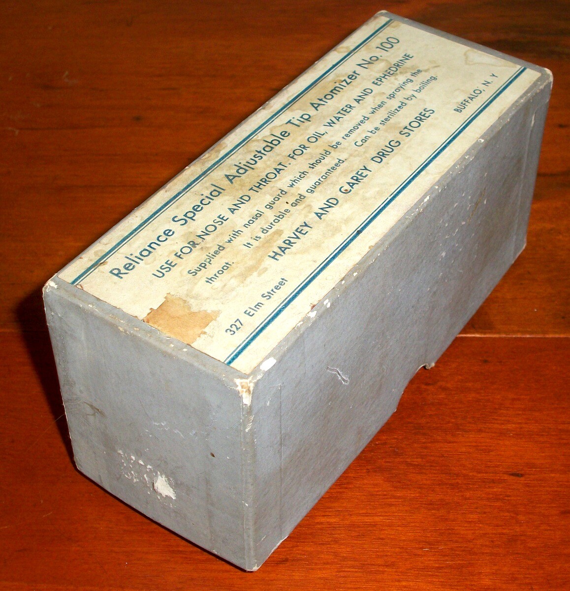 Reliance atomizer No 100 Harvey & Carey Drug Stores 327 Elm Street Buffalo, NY