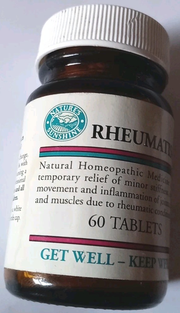 Vintage Expired Natures Sunshine Rheumatism Supplement – Unopened Retro Glass