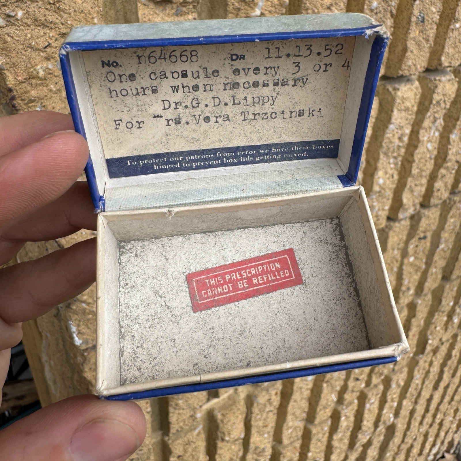 VTG c.1950s PATTERSON PARK PHARMACY Baltimore, MD Prescription Pill Box EMPTY