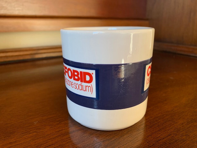 Drug Rep Cefobid “temperature sensitive” coffee mug new, never used.
