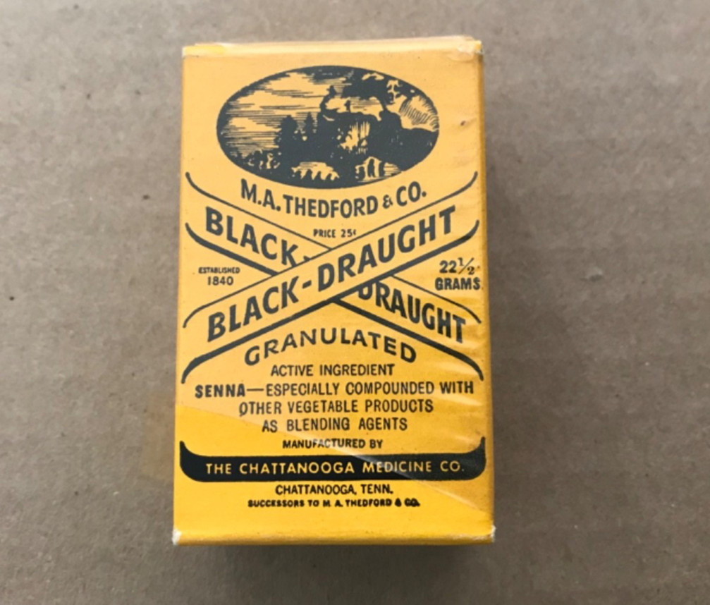 BLACK DRAUGHT VINTAGE 1930’s LAXATIVE BOX, CHATTANOOGA MEDICINE, see below