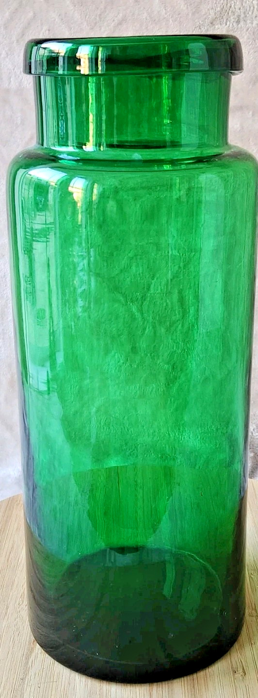 Vintage Large Glass Pharmacy Jar 3 Liters Green Color Ref No 2 Collection