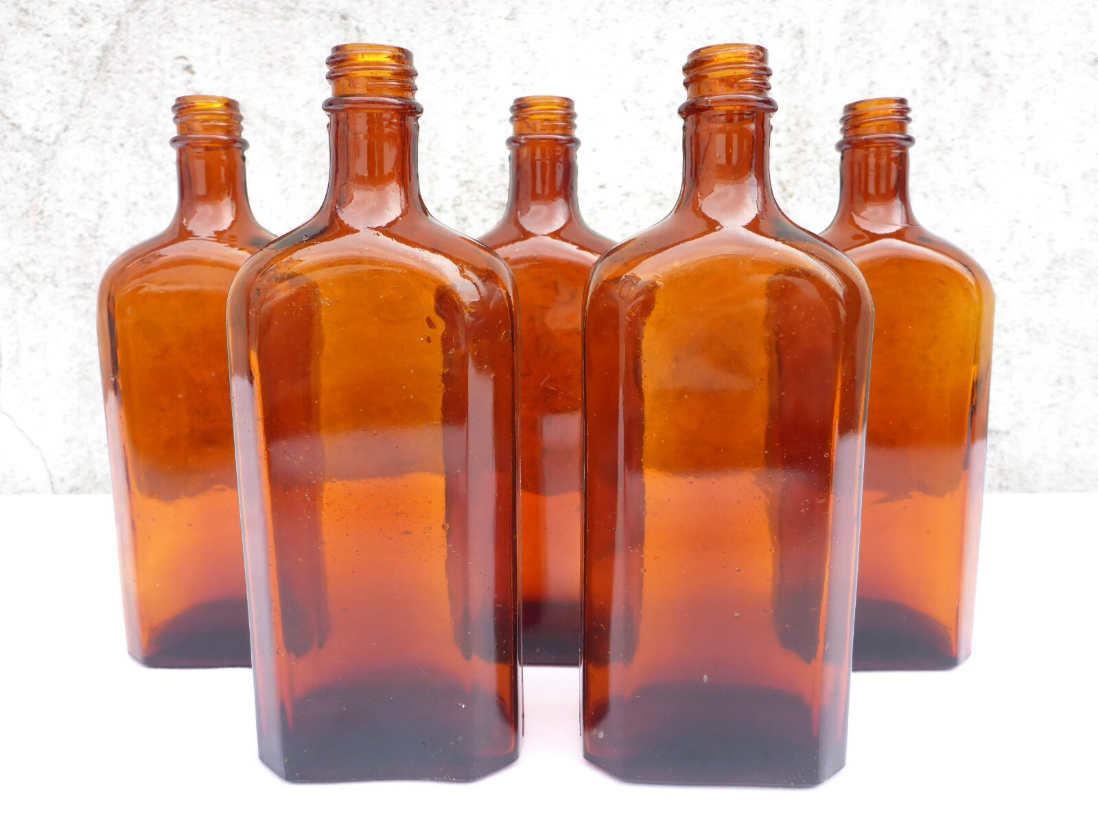 5 X Old Brown Medicine Glass Pharmacy Bottles 250 ML Approximately 17.0 CM Brown