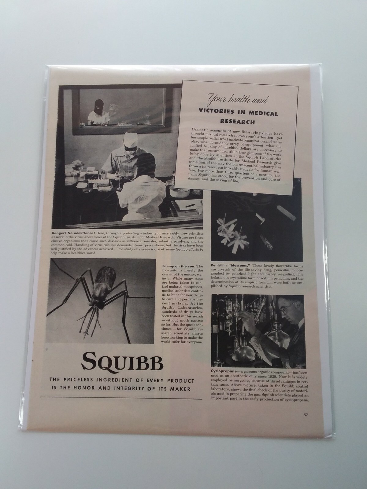 Squibb Print Ad Original Vintage 1945 Medical Research Bristol Myers NYC Exide