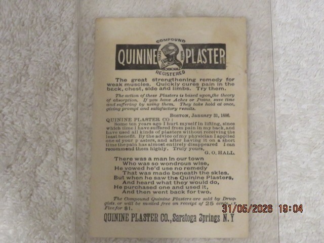1886 Pharmacy Quinine Plaster Card & Vintage Reading Glasses