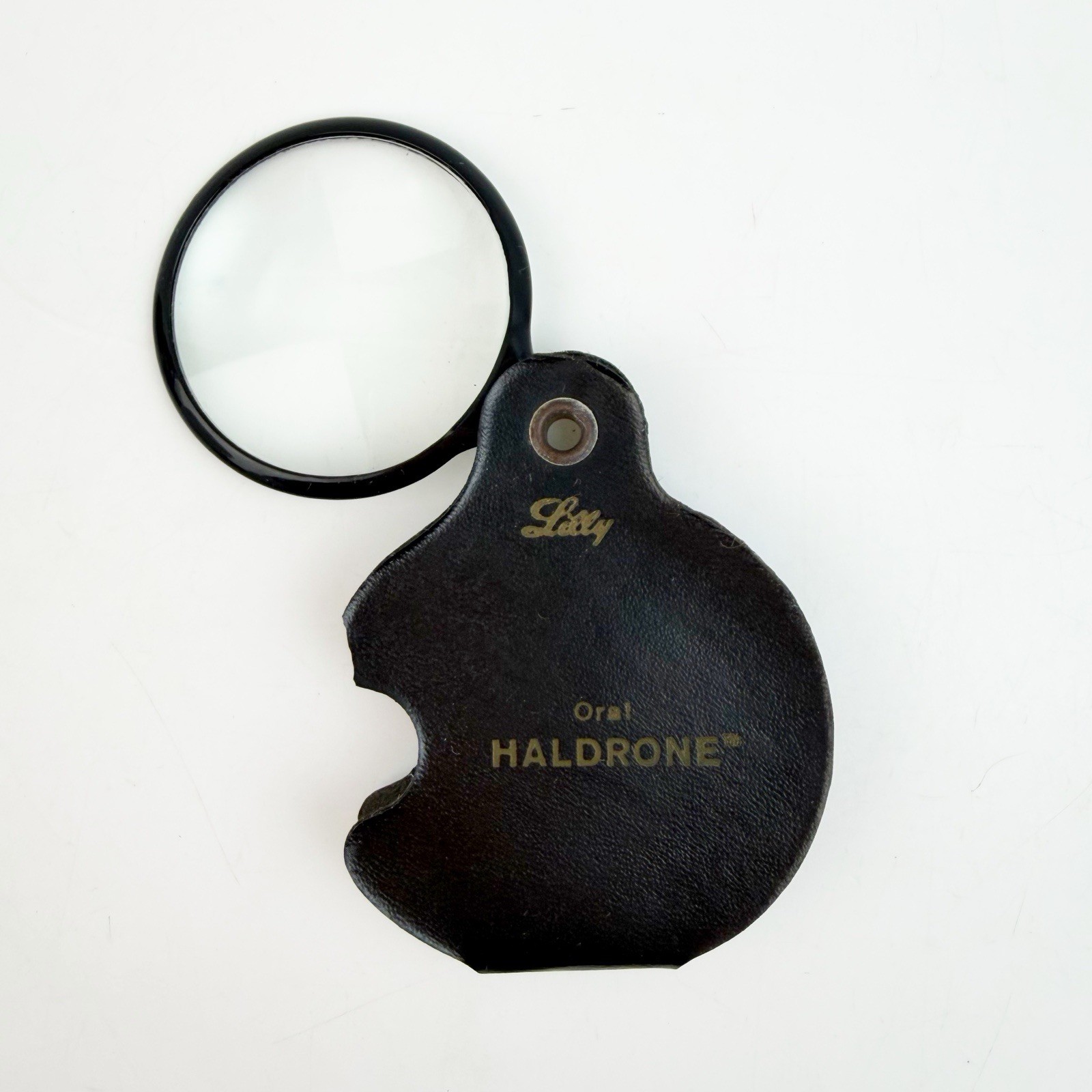 Libby Pocket Magnifier Pharmaceutical Drug Rep Haldrone Cordrane Promo Ad Black