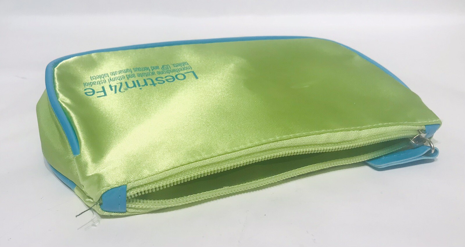 Pharmaceutical Collectible Loestrin 24 Fe Drug Rep Satin Lime Pouch with Zipper