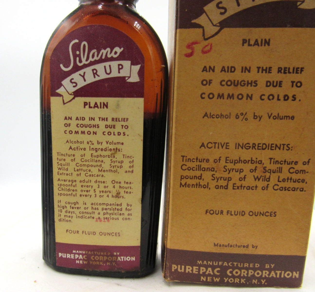 BW – 1930-40’s Purepac Silano Syrup New York 5 1/2 ” Amber Medicine bottle