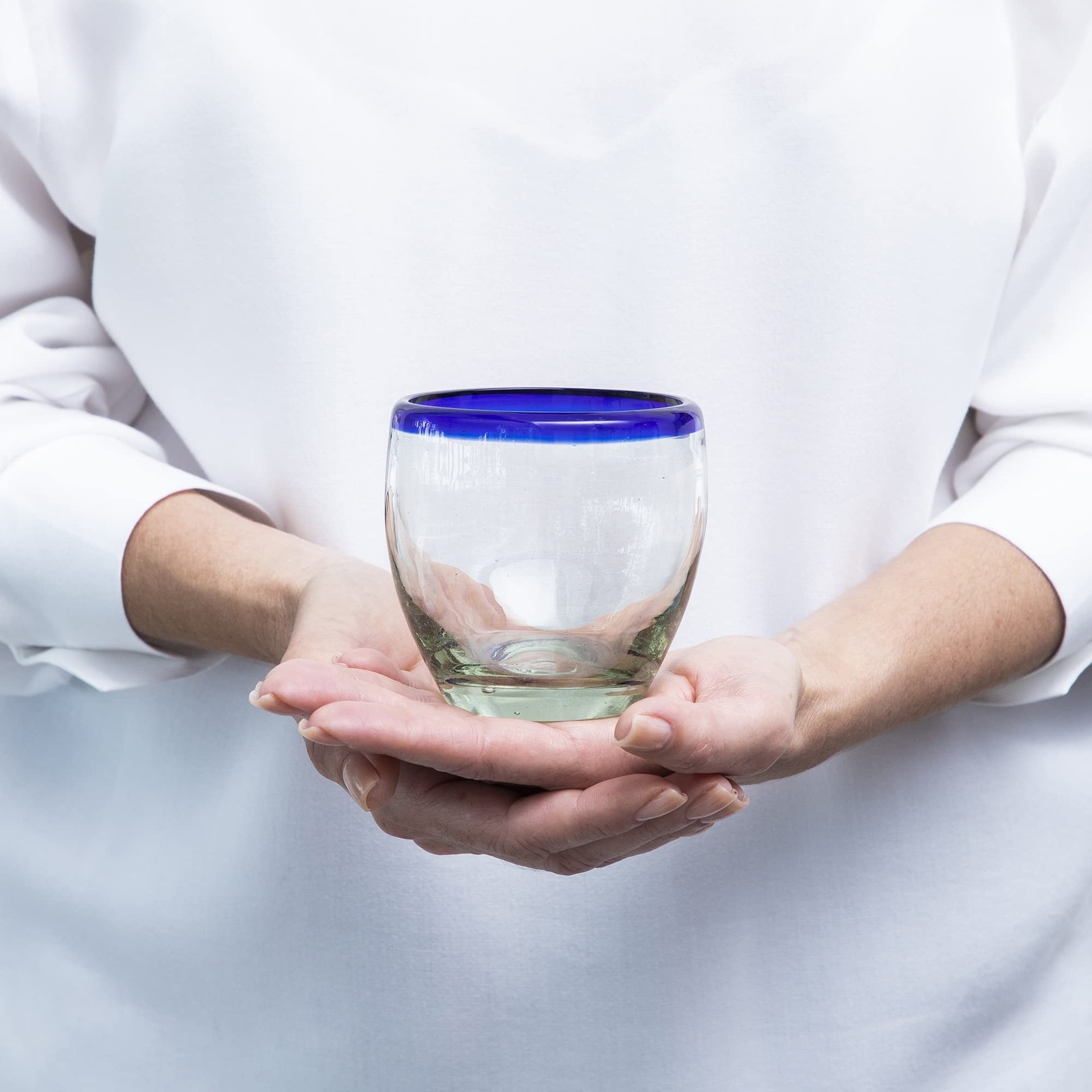 9 oz Hand Blown Mexican Drinking Glasses – Set of 6, 9 fl oz each, Cobalt-Blu…