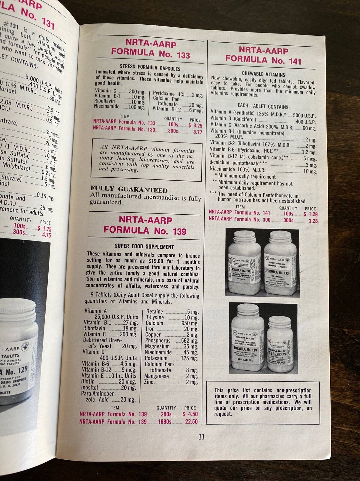 Vintage NRTA AARP Pharmacy 1971 Price List Catalog Druggist Medications
